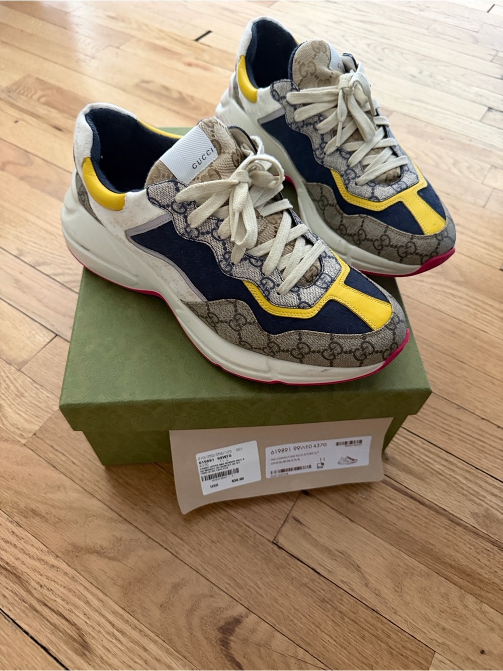 Gucci Chunky GG Monogram Sneakers in Yellow, Navy & Beige